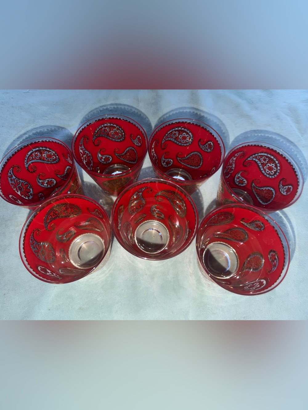 Set Of 6-Culver- Old Fashioned Glasses Paisley Pattern - 22 KT Gold&Red- Read - Picture 2 of 7